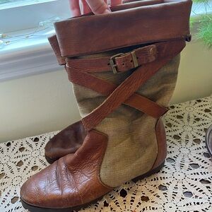 Italian leather and canvas fairy core ren fair boots